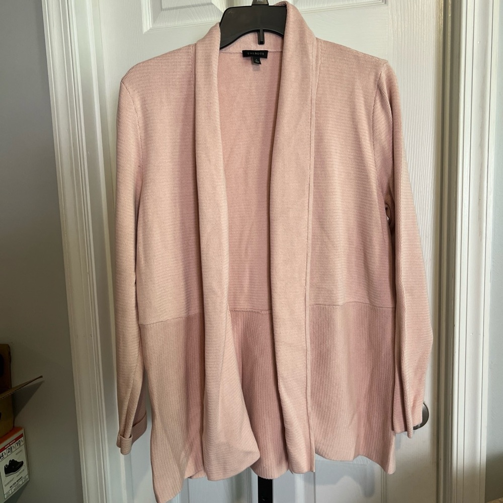 Talbots Cardigan Sweater Pink Long  Sleeve Open Front Women’s Large